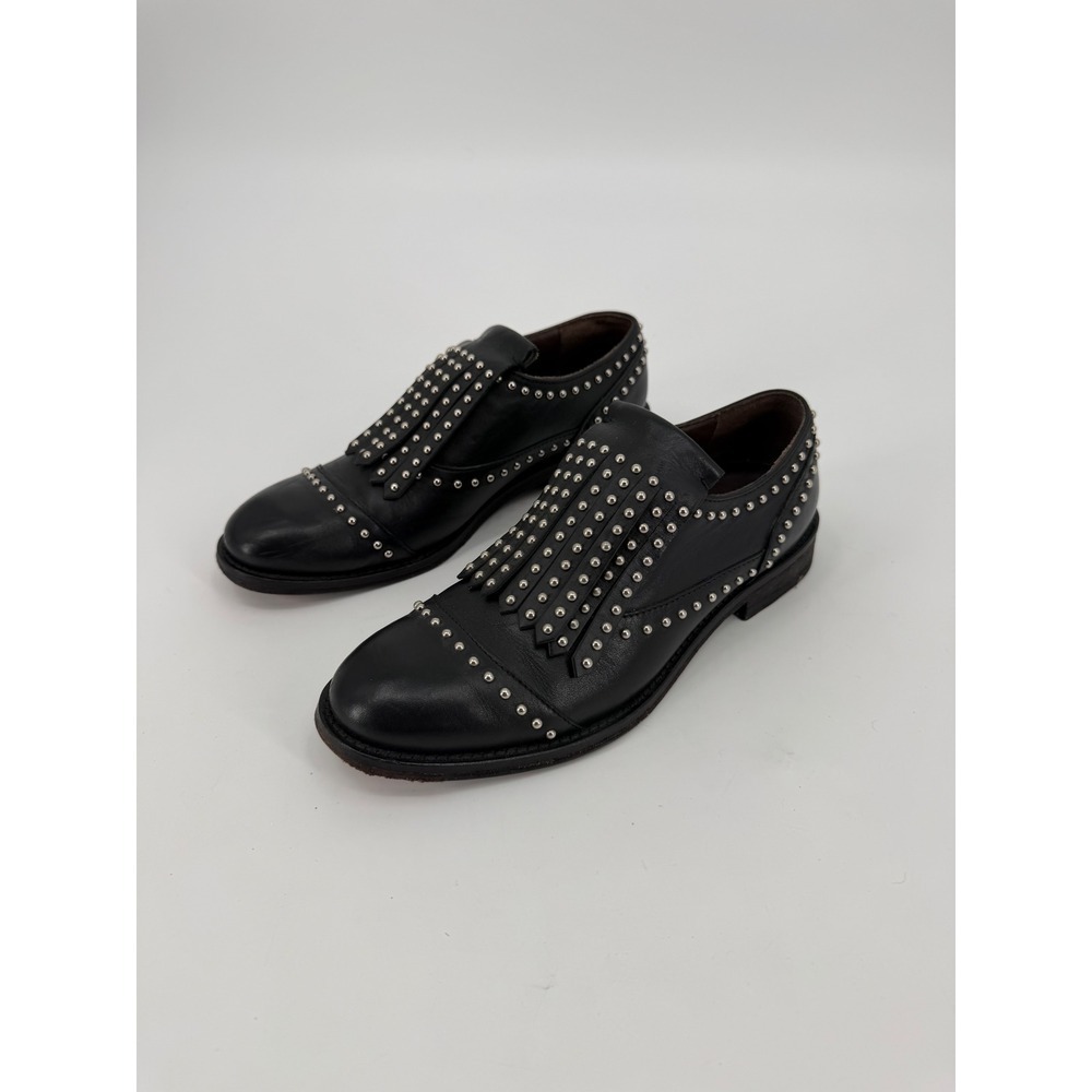 Boemos Black Leather Studded Kiltie Loafers Made in Italy 36 8957